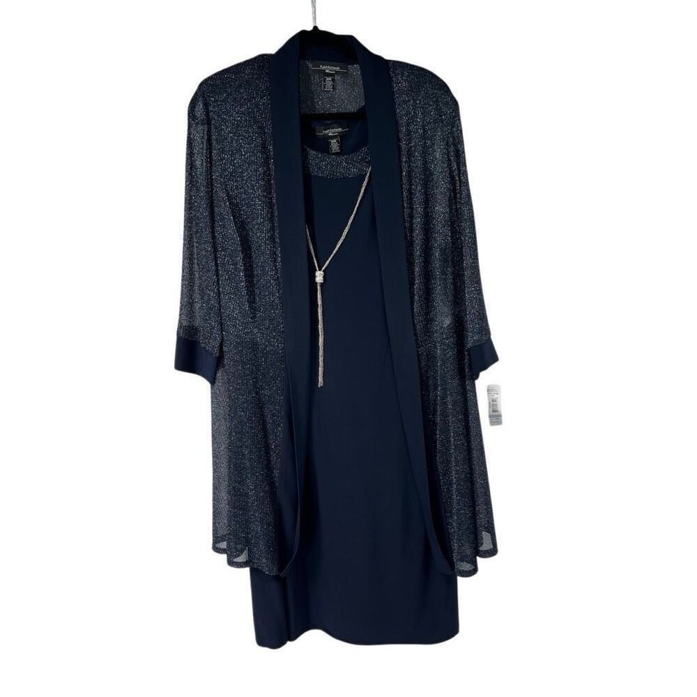 R&M Richards Navy Blue Sleeveless Dress Sparkly Jacket 2 Pc Set 20W Womens‎ NWT